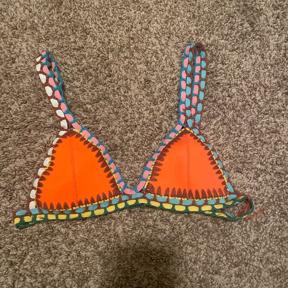 Orange triangle bikini top